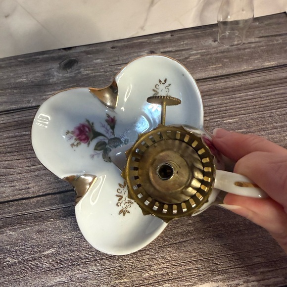 Vintage Nanco Mini Oil Lamp Finger Loop Porcelain Lantern Pink Rose Japan - Picture 6 of 10